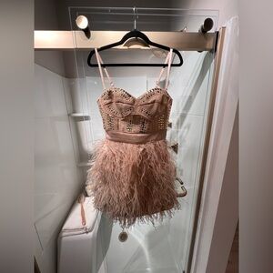 bebe Blush Pink Embellished Feather Mini Dress